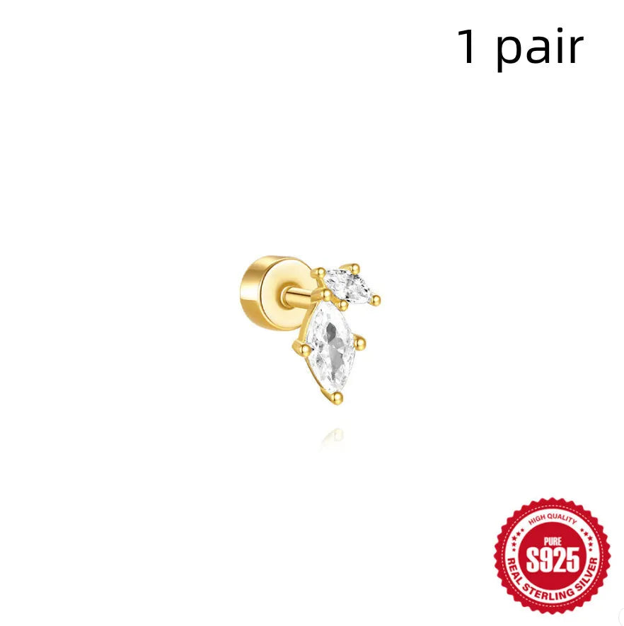 S925 sterling silver flat column geometric ear bone studs with threaded post in gold tone finish