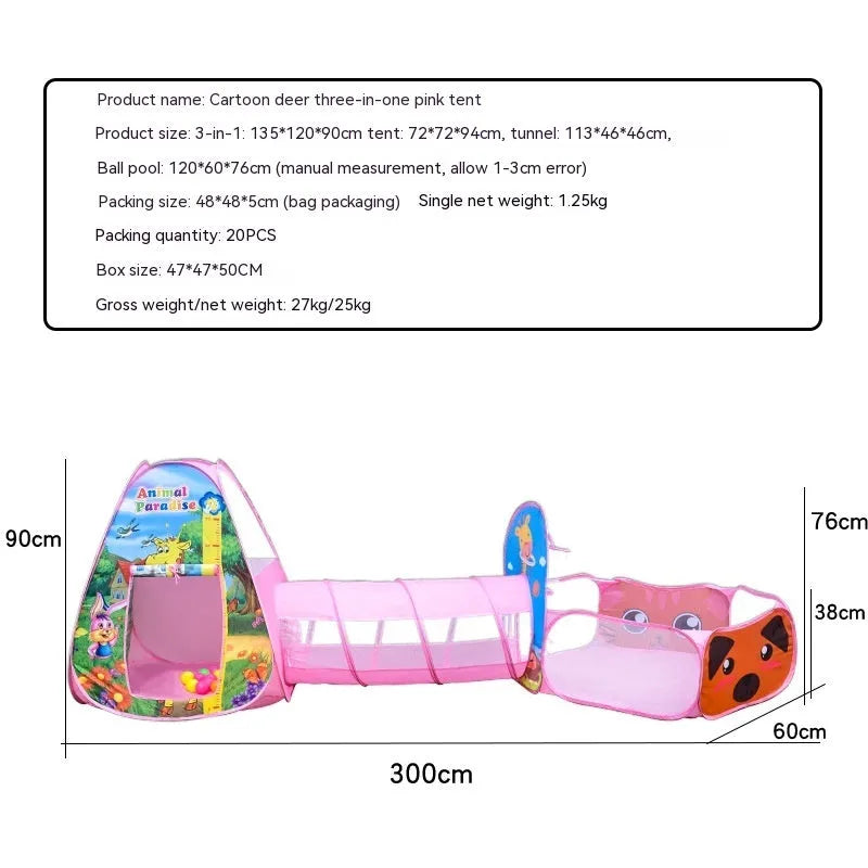 Three-in-one children's cartoon tent with tunnel and ball pool in marine themes for girls aged 4-6