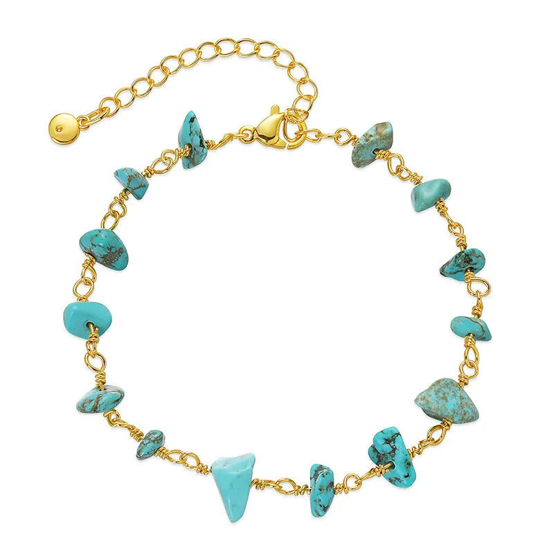 Women's irregular gravel turquoise bracelet in 18K copper with crystal elements