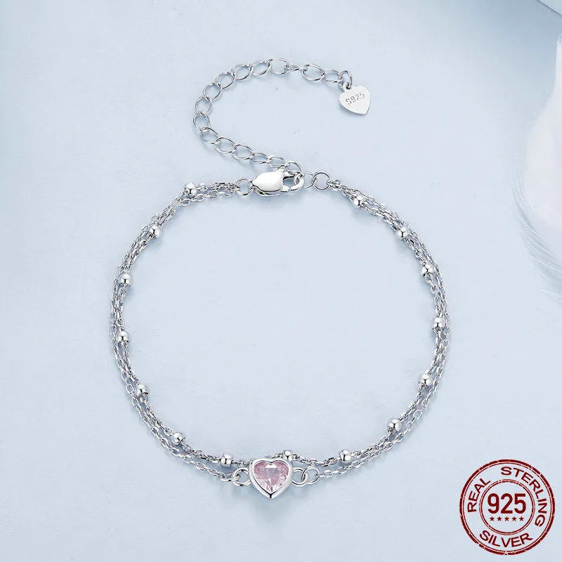Women's sterling silver heart bracelet with adjustable chain and 6mm pendant