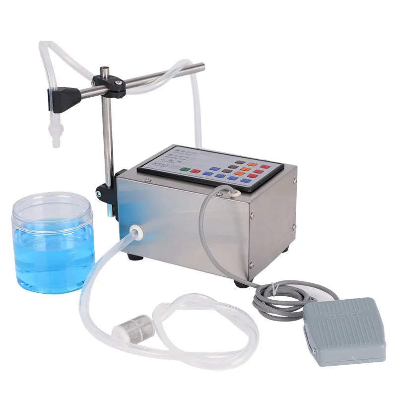 GFK-280 model CNC liquid filling machine with digital controls on a workbench.