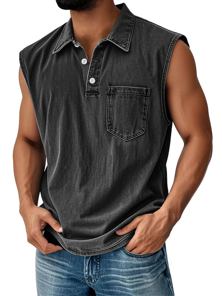 Men's 3D printed polo shirt with button front and short sleeves in loose fit