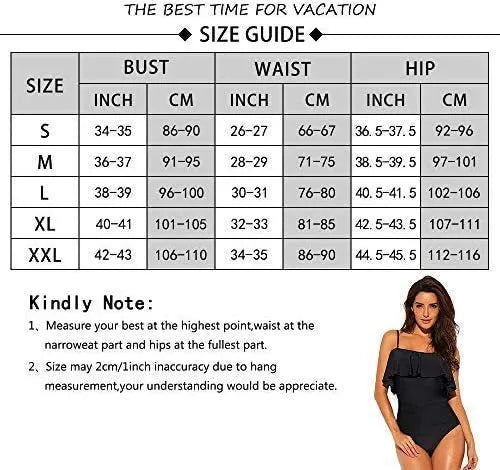 Black one-piece swimsuit with cut-out design and ruffled strap tube top