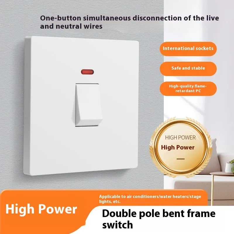 Gold, grey, and white 25A 45A high-current double-break switch with illuminated light panel.