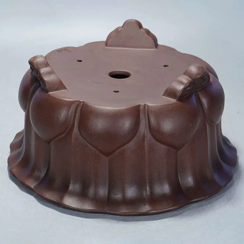 Handmade antique style purple clay succulent flower pot measuring 37cm wide and 20cm high.