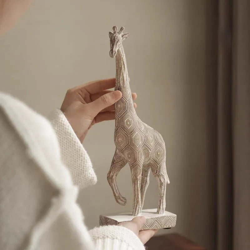 Wood colour giraffe resin ornament on display, measuring 30.5cm tall.