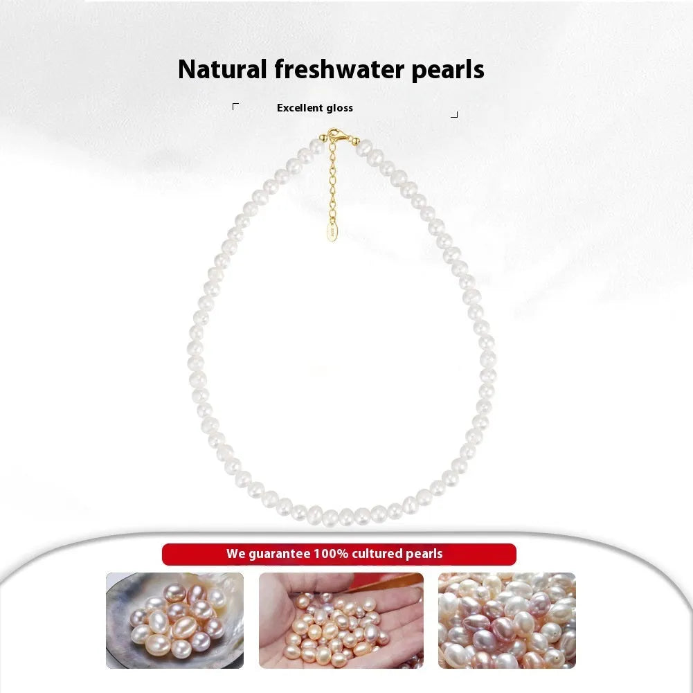 Women's adjustable freshwater pearl necklace in sterling silver with simple design