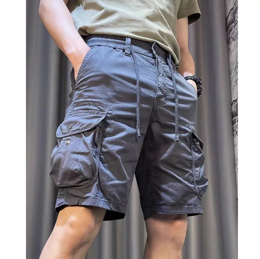 Loose straight multi-pocket casual overalls pants in polyester with Korean style design