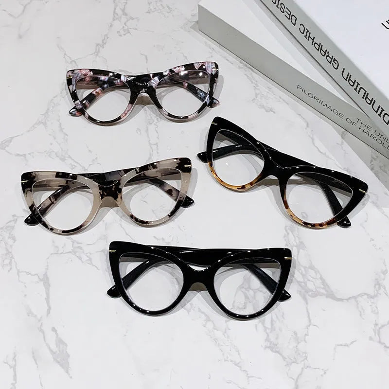 Women's large cat's eye reading glasses with dragon and phoenix decorations on frame in available colours