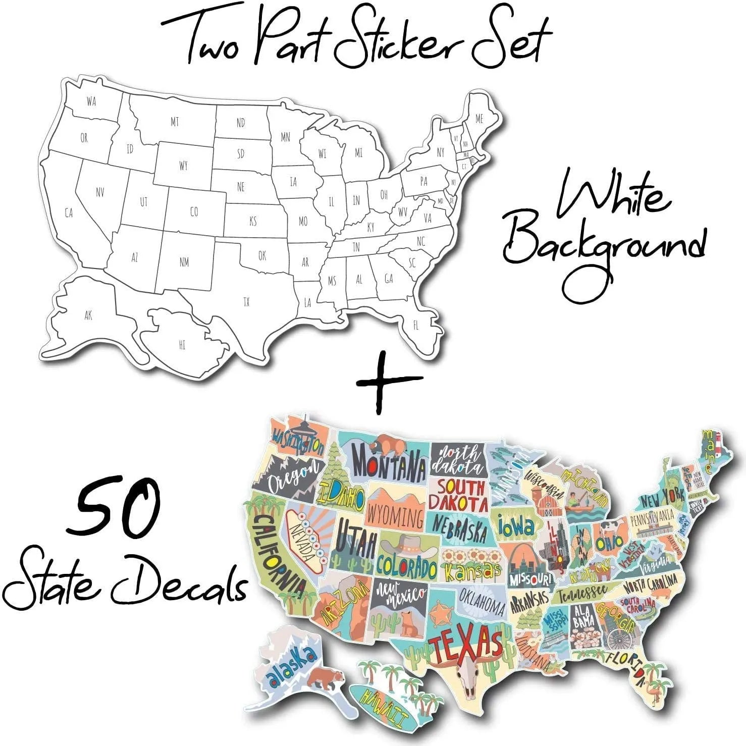 Travel-themed car body sticker set with map design, letters, and numbers for vehicle customisation