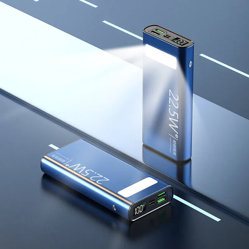 Alloy shell portable power bank with LCD display showing battery percentage, available in multiple colours