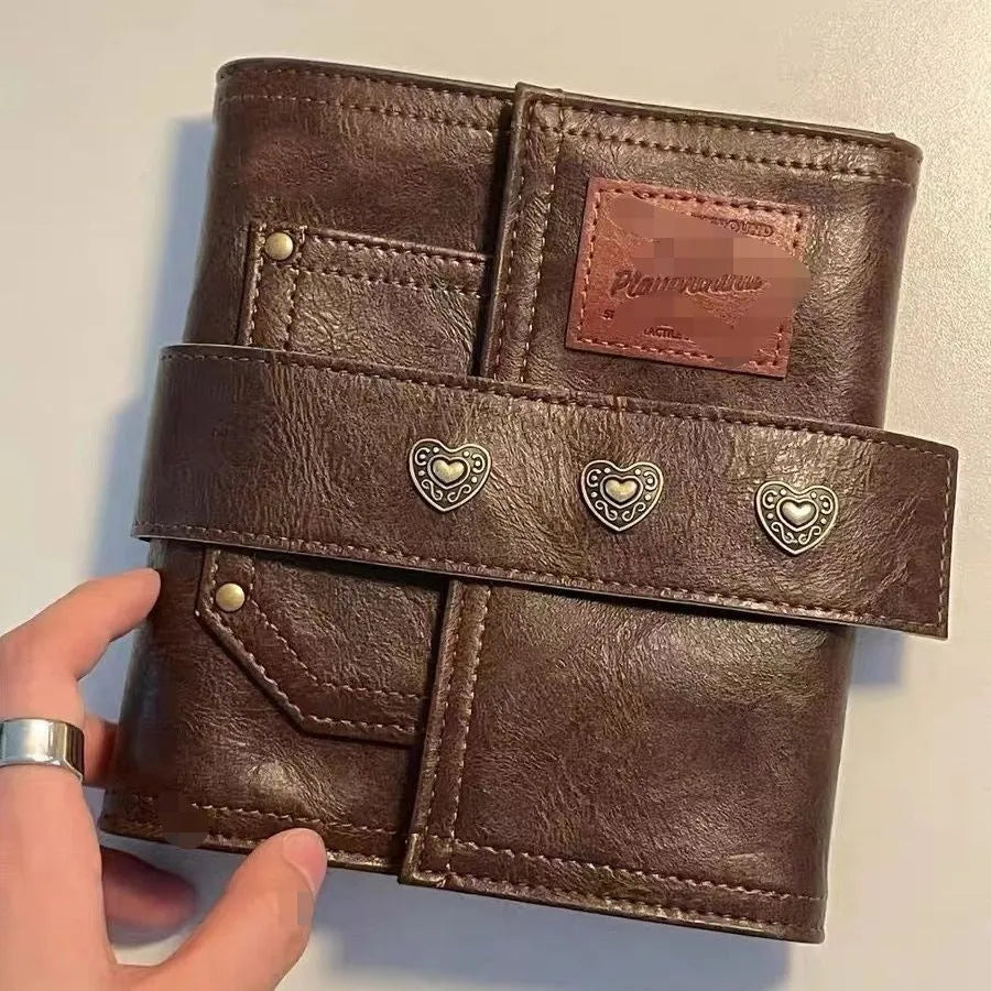 Brown A7 notebook with loose-leaf binder binding and PU cover