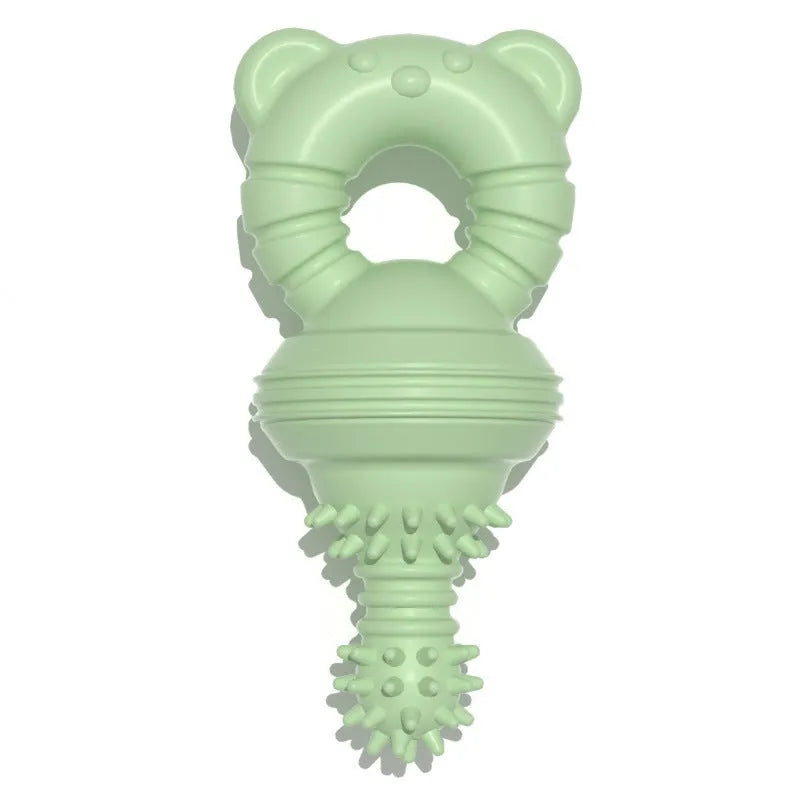 Blue rubber bell-shaped dog chew toy with textured surface for teeth cleaning