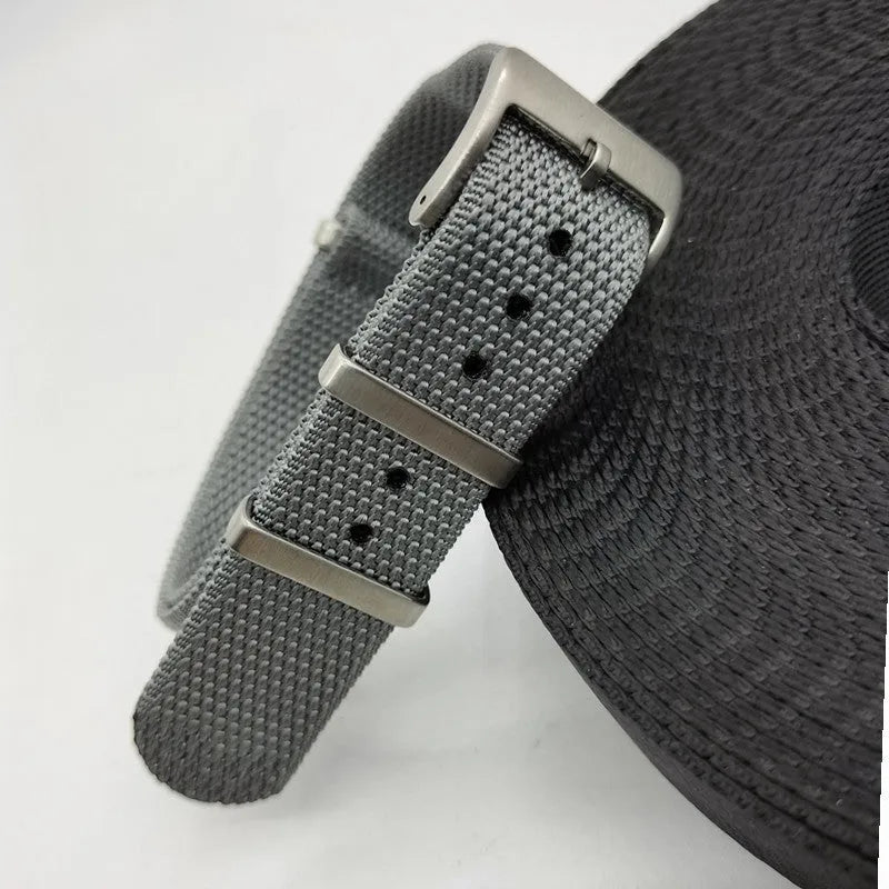 Nylon textile watch strap with integrated keeper in Army Green colour showing 20mm width measurement