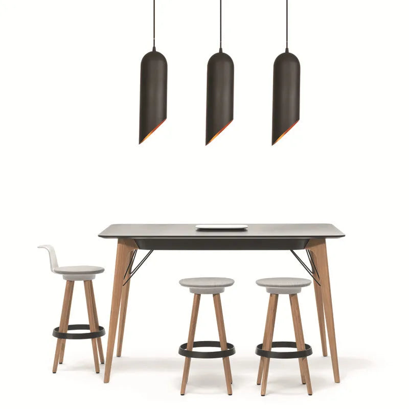 Retro-style iron chandelier in matte black finish, shown in a short and long height option.