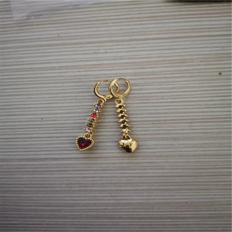Women's heart-shaped alloy earrings with electroplated gold or silver finish