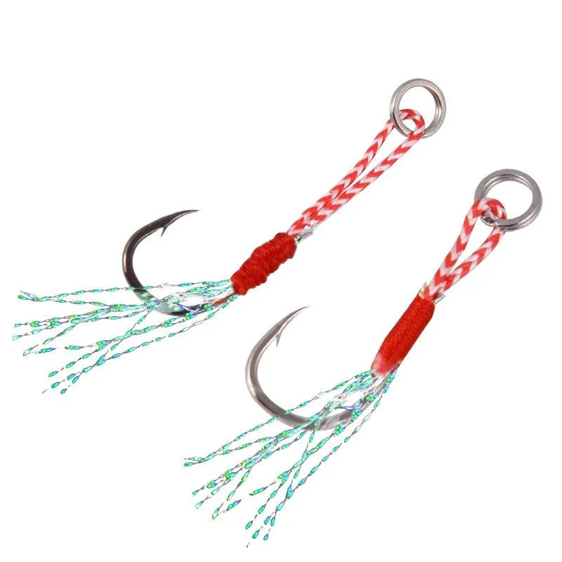 Single bright wire fishing hook on iron plate base, showing hook eye, shank, and point