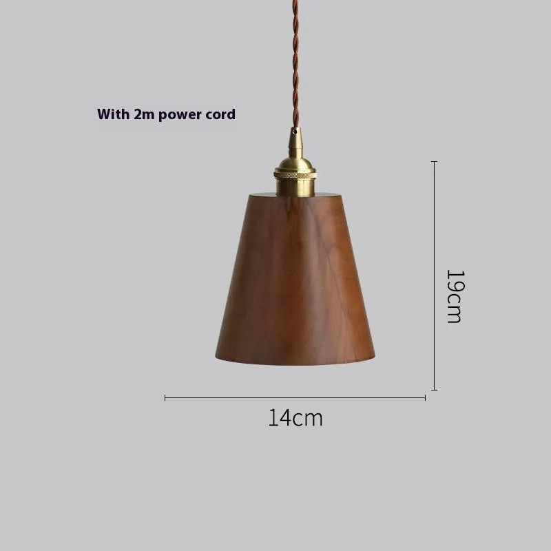 Single-head black walnut wood and copper metal droplight chandelier with an E27 lamp holder.