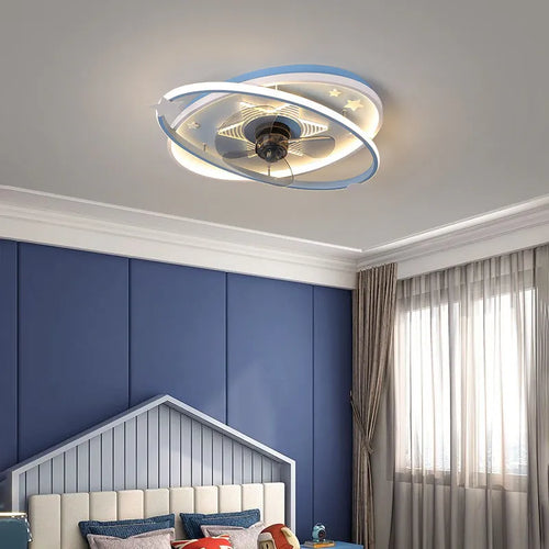 Modern children's bedroom chandelier with remote control and tri-colour LED lighting in blue or pink colours