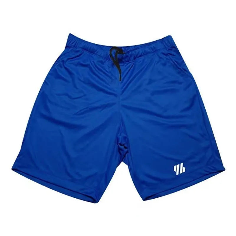 Men's loose-fit metal silk sports shorts in multiple colours on a size chart background