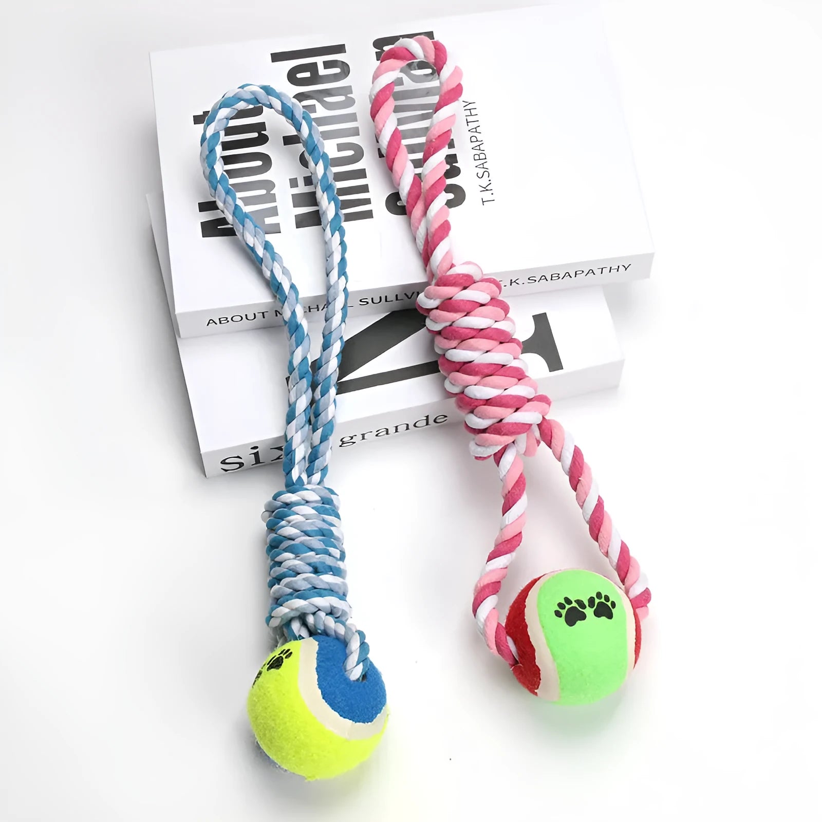 38cm long cotton string dog toy in red and white colour option for medium to large breeds