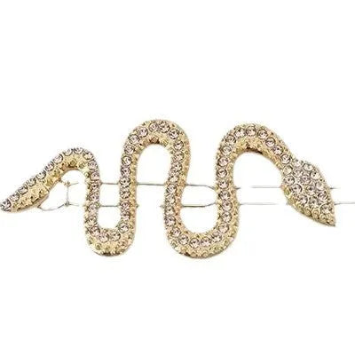 Gold and silver vintage snake hair barrettes with rhinestone detailing on alloy clips.