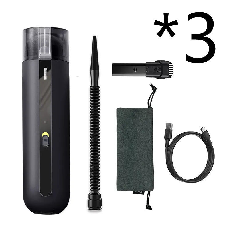 Baseus handheld wireless car vacuum cleaner in black, white, or green with blowing hose attachment