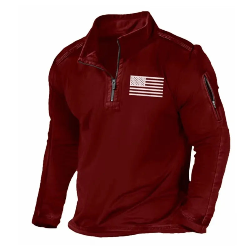 Men's zipped stand collar long-sleeved polyester sweater in multiple colour options