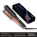 Hair straightener and curler with ceramic plates showing 207°C display and EU plug