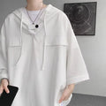 Men's hooded short sleeve T-shirt in solid colour with loose fit summer design