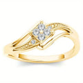 Yellow gold copper diamond ring with geometric quadrangle design and micro zircon inlay