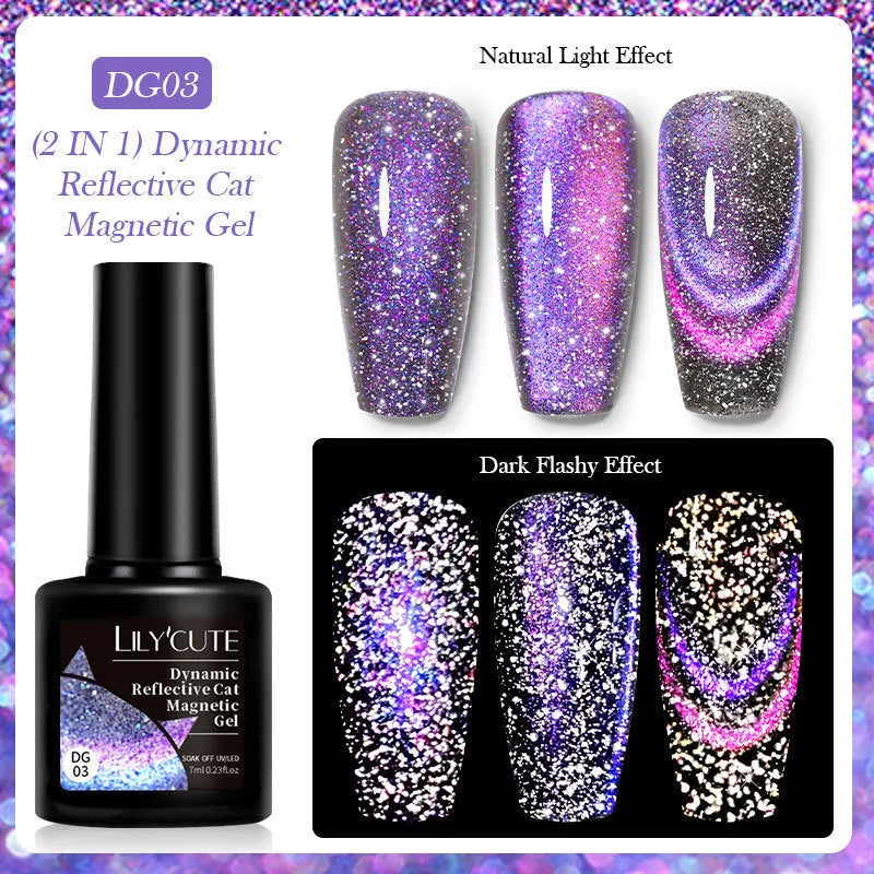 Diamond In The Debris Cat Eye Series UV Gel Nail Polish bottles in six colours with nail glue.