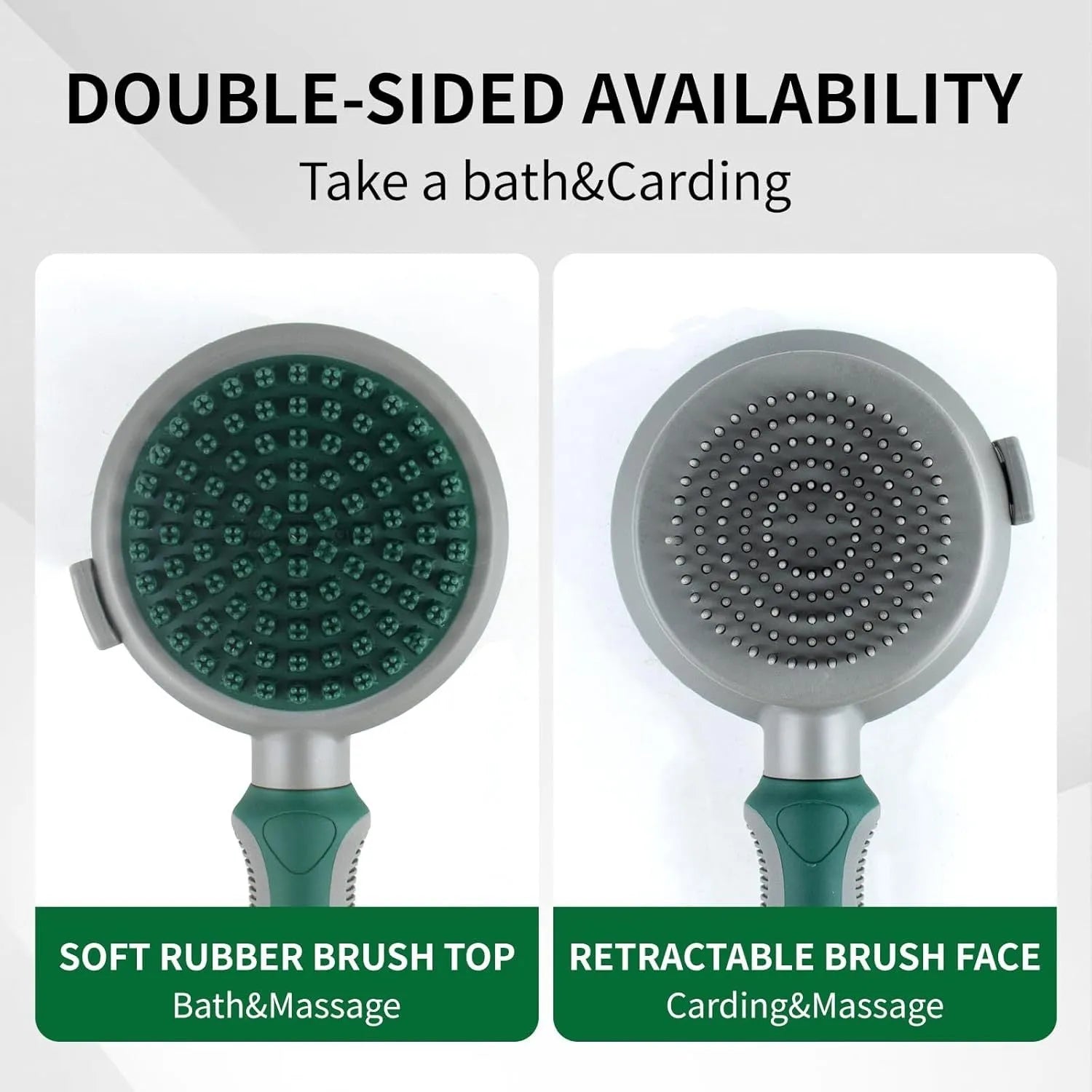 Green and pink 2in1 silicone pet brush showing slicker brush side and octopus-teeth massager side