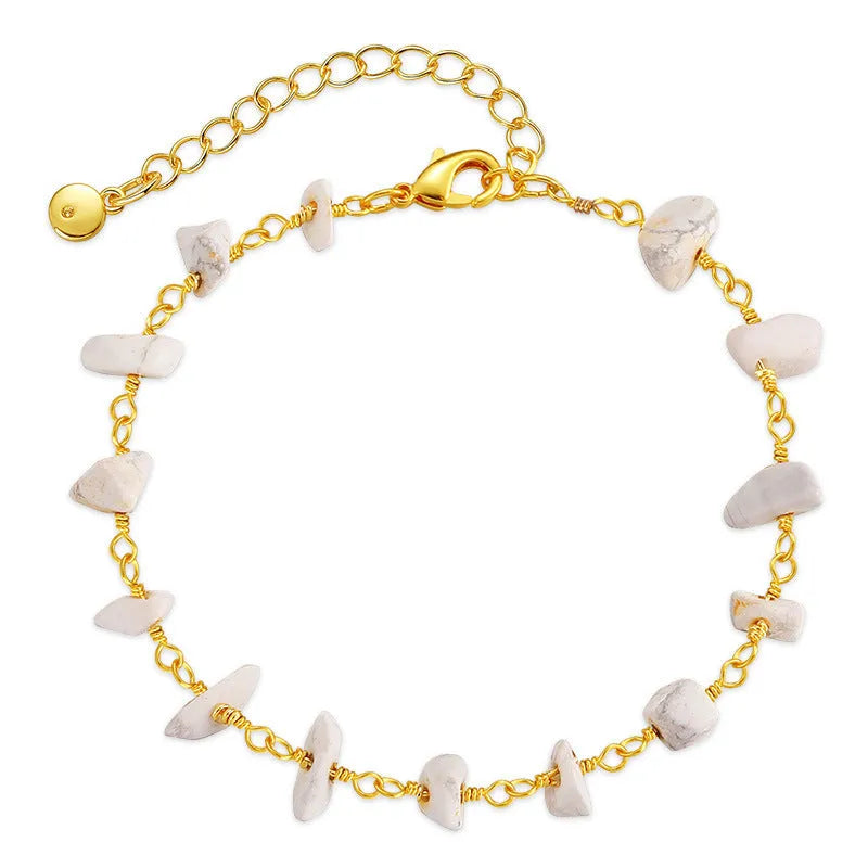 Women's irregular gravel turquoise bracelet in 18K copper with crystal elements