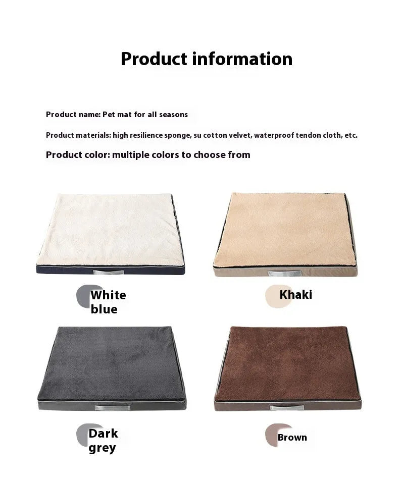 Brown removable washable memory sponge dog mat for pets showing size options.
