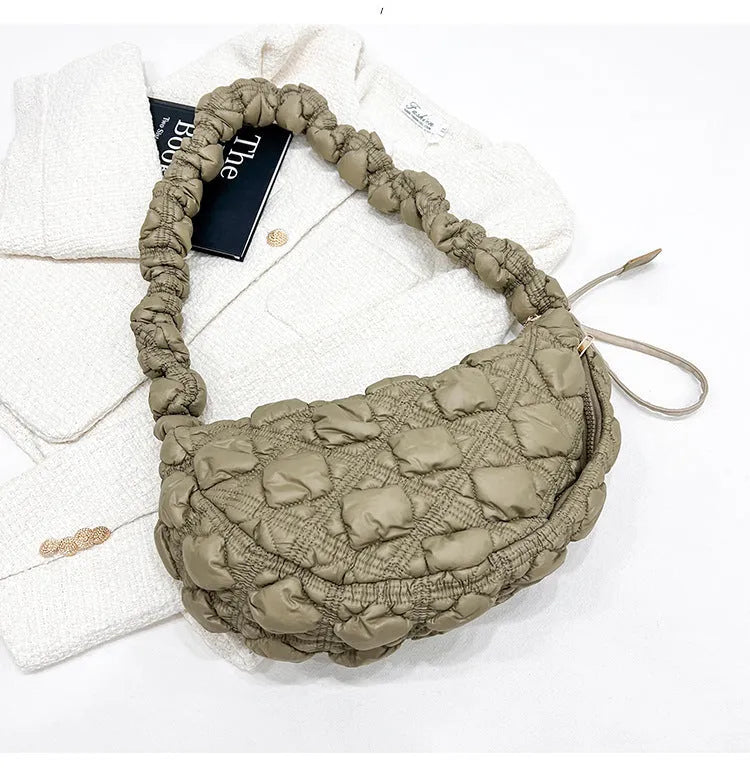 Women's nylon shoulder messenger bag in beige colour with adjustable strap