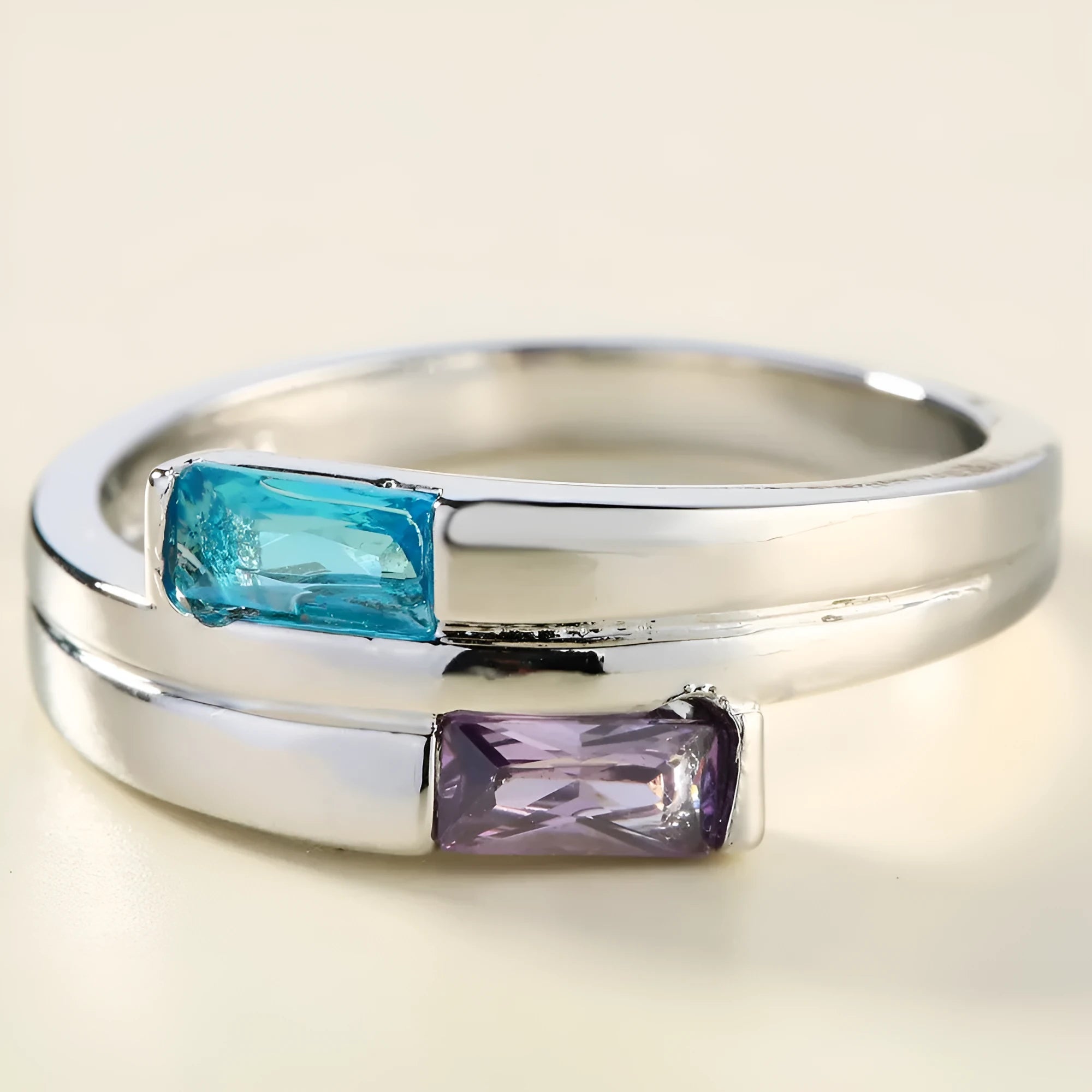 Silver copper ring with zircon stone inlay showing European American unisex design