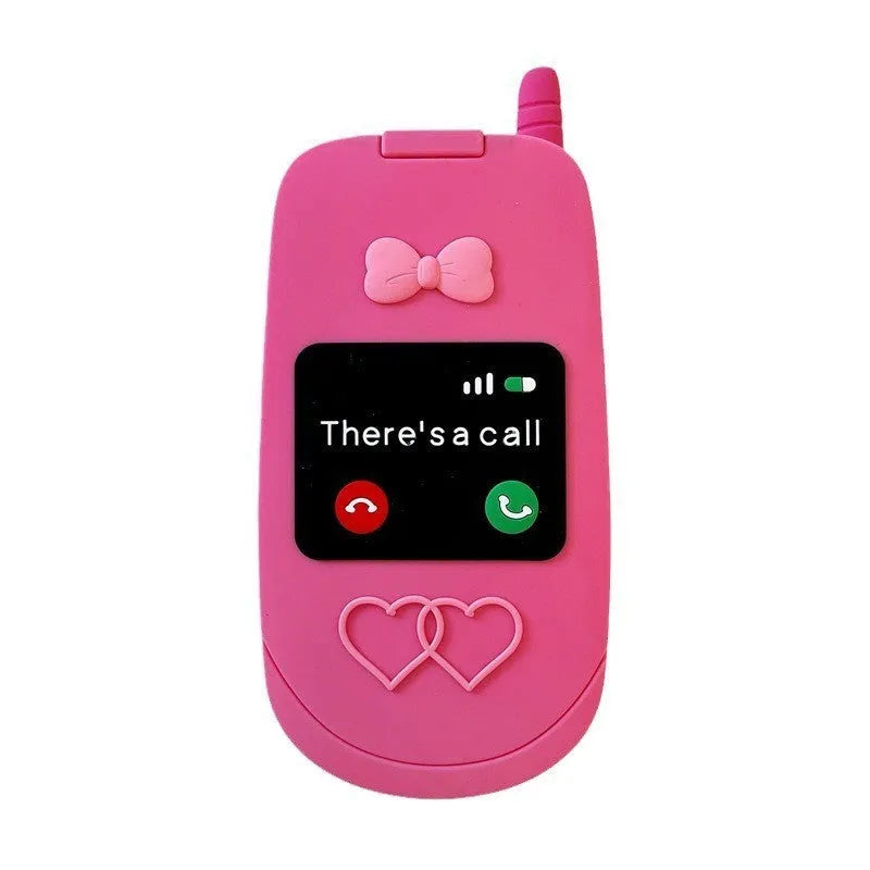 Light pink silicone flip phone shape mirror case for iPhone with anti-fall protection
