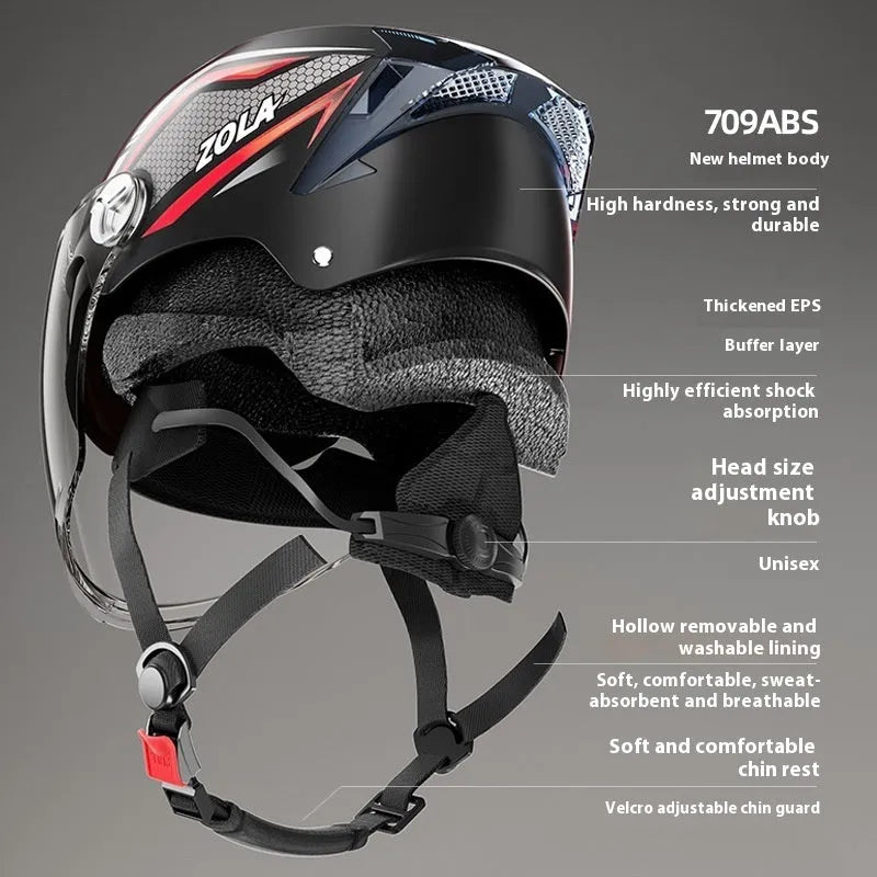 3C certified motorcycle half helmet with battery sun visor in light brown double mirror finish