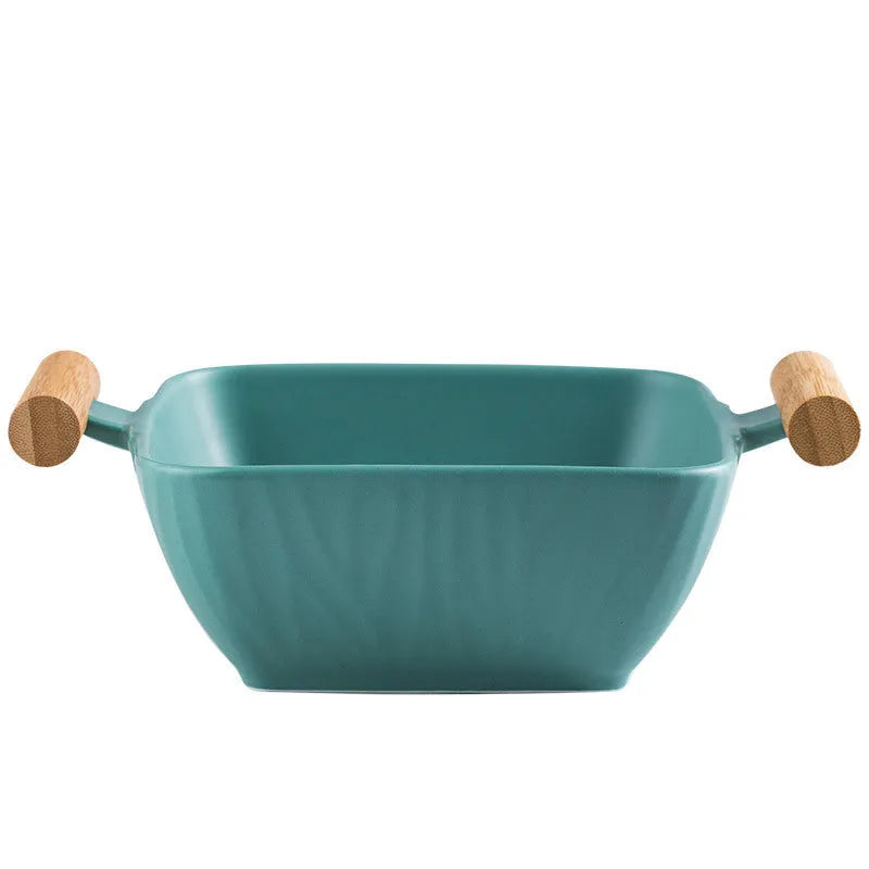 Ceramic serving bowl with irregular modern shape and matching lid in various colour options