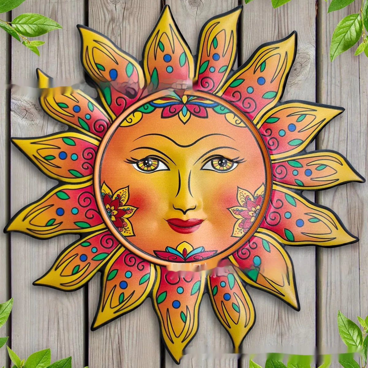 Iron sun face metal wall hanging decorative craft in gold, silver, and bronze colour finishes.