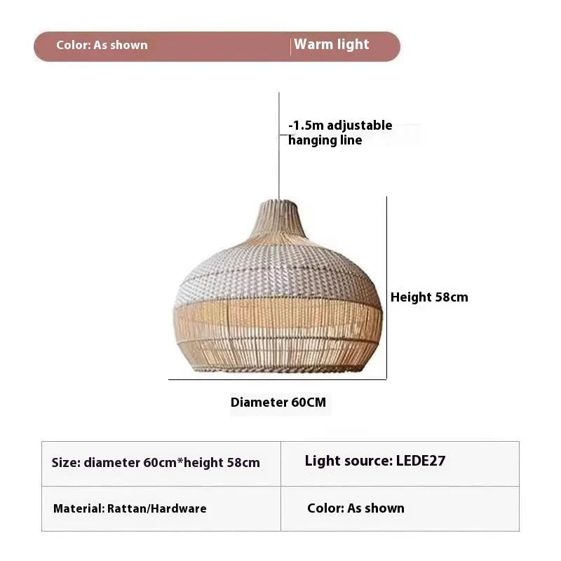 60cm wide rattan silent wind style chandelier for living room or dining room.