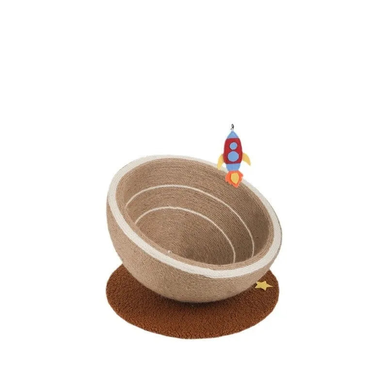 Large cat scratching basin with sisal rope post and flannel-lined nest in starlight colour
