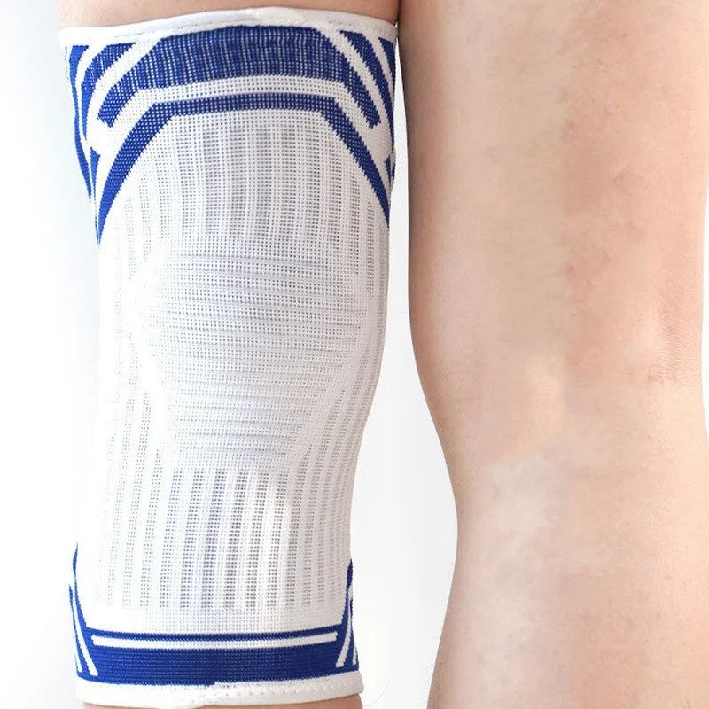 Blue cotton knee pad with elastic design for basketball and running sports