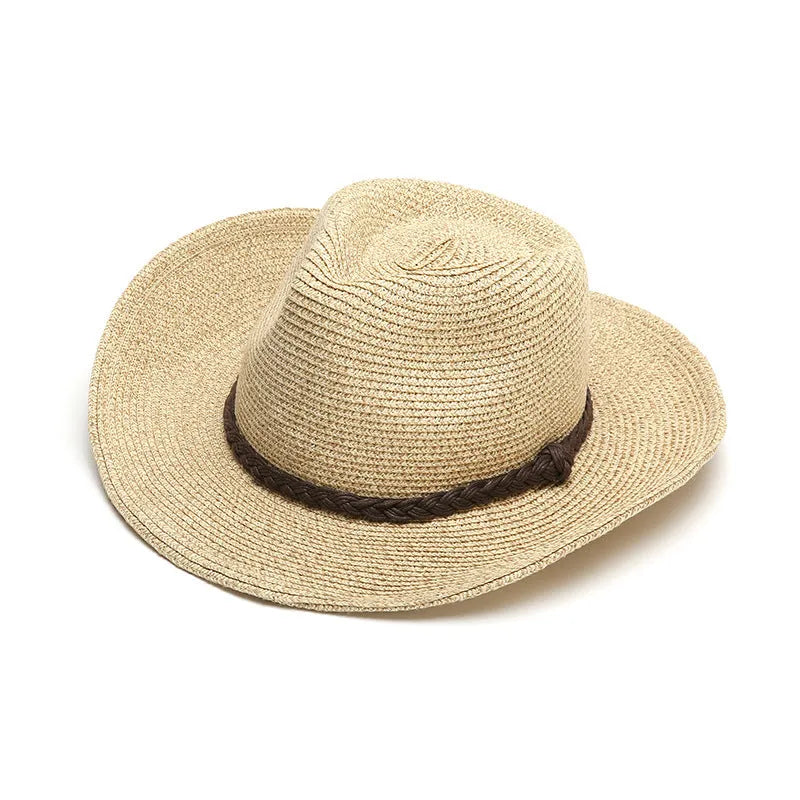Men's foldable straw sun hat with big brim in mixed beige colour