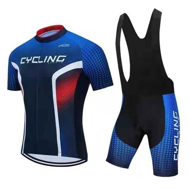 Cycling jersey and shorts set for summer bike riding with moisture wicking properties