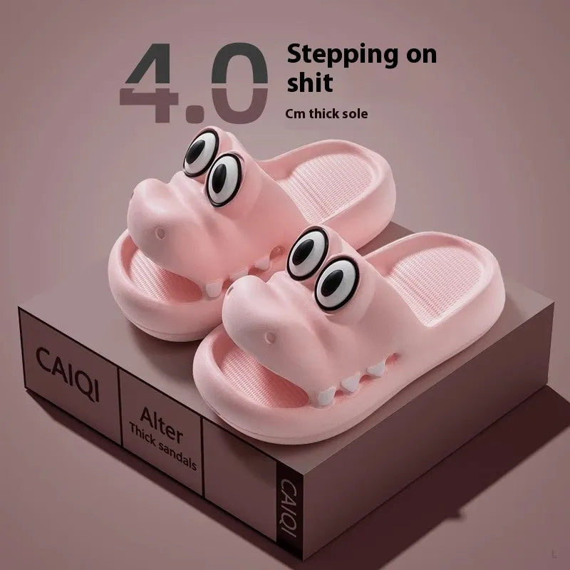Pair of EVA platform sandals in animal print design for parent and child.