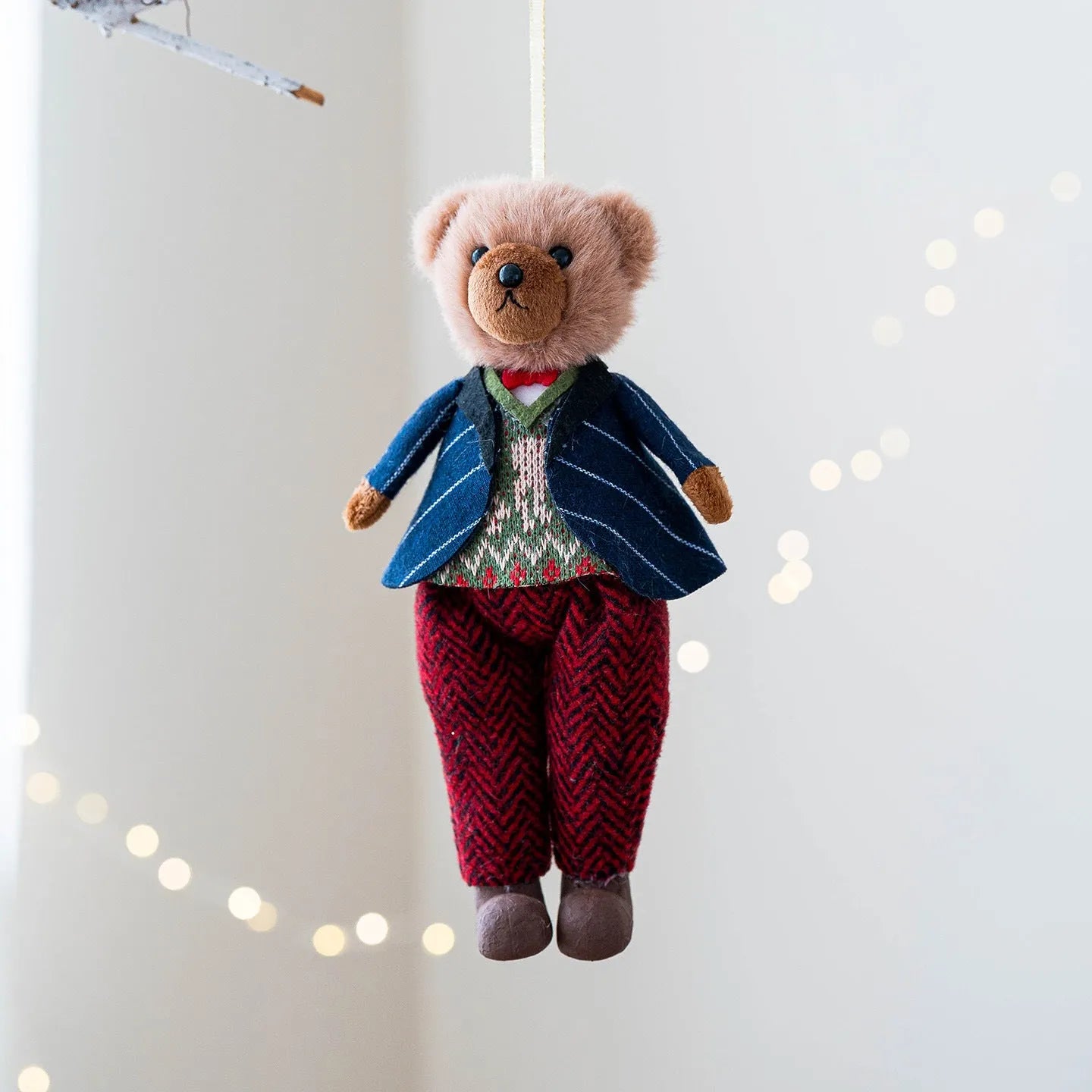 Gentleman and princess plush bear doll couple in matching cotton suit plaid fabric
