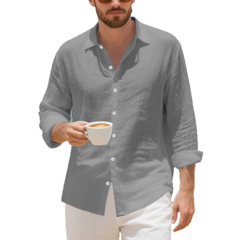 Linen Hawaiian casual shirt in American loose fit style with non-ironing feature