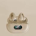 Bone conduction Bluetooth headset clip in black, white, or khaki colours with ear clip design